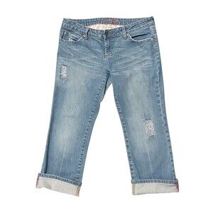 Y2K American Eagle Denim Jeans Capri Crop 10 Low Rise Distressed Light Wash AEO